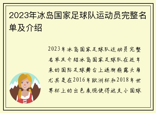 2023年冰岛国家足球队运动员完整名单及介绍